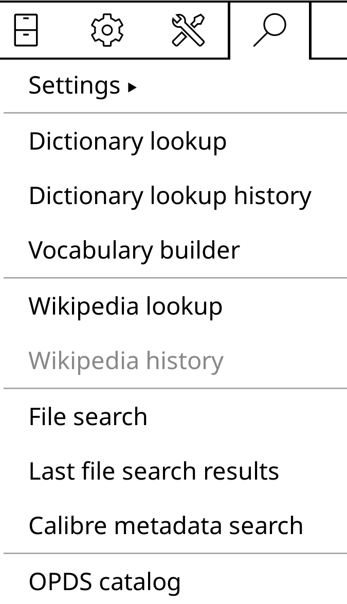 OPDS catalog menu entry